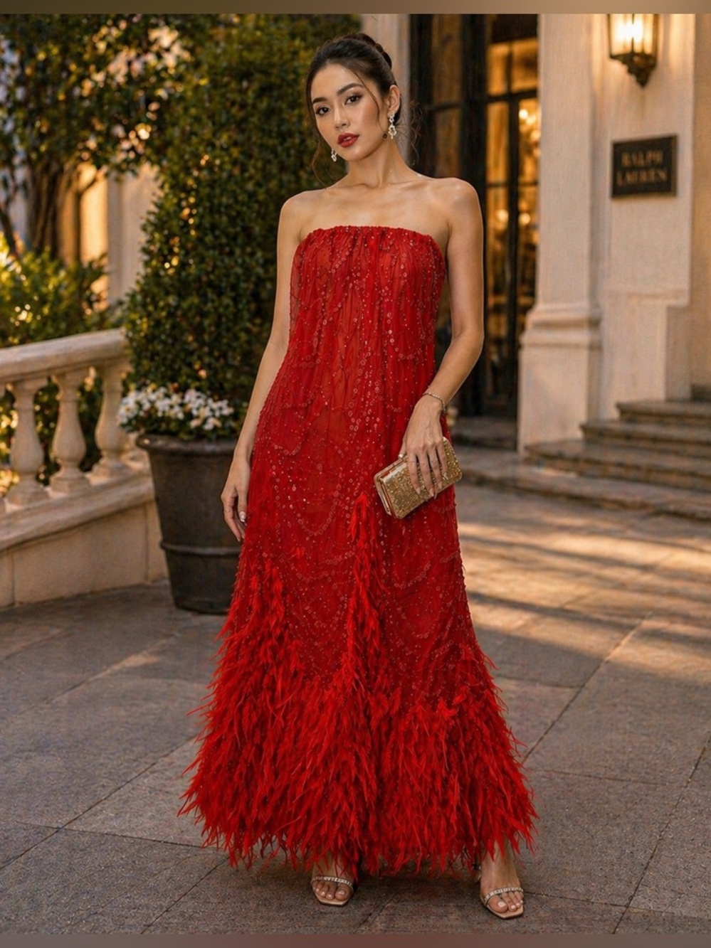 HELSI Stevie Sequin & Feather Strapless Cocktail Midi dress size XS NWT